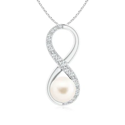 Angara 8mm Freshwater Pearl And Diamond Infinity Pendant In White