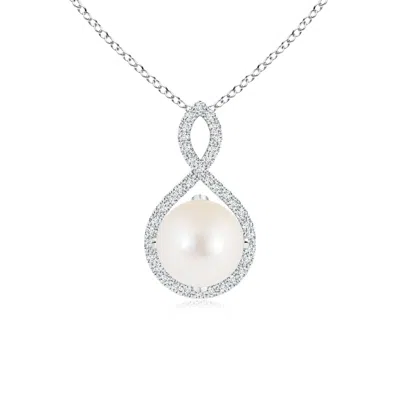 Angara 8mm Freshwater Pearl And Diamond Infinity Twist Pendant In Metallic