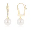 Angara 8mm Freshwater Pearl And Diamond Leverback Earrings In Yellow Gold/white