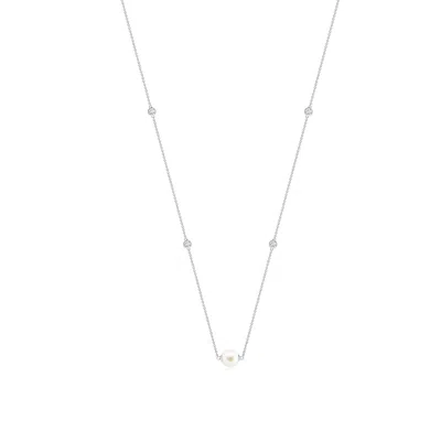 Angara 8mm Freshwater Pearl And Diamond Station Necklace In White