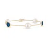 Angara 8mm Freshwater Pearl & Oval London Blue Topaz Bracelet In Yellow Gold/white
