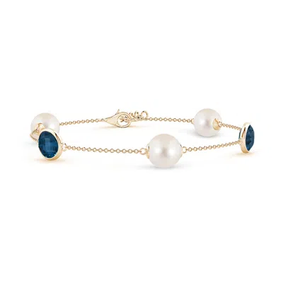 Angara 8mm Freshwater Pearl & Oval London Blue Topaz Bracelet In Gold