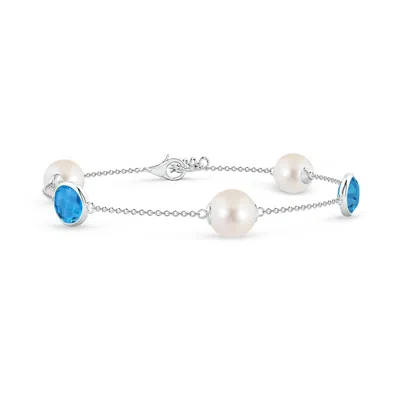 Angara 8mm Freshwater Pearl & Oval Swiss Blue Topaz Bracelet