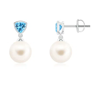 Angara 8mm Freshwater Pearl & Swiss Blue Topaz Drop Earrings In Metallic