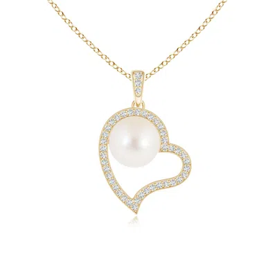 Angara 8mm Freshwater Pearl Asymmetrical Heart Pendant In Gold
