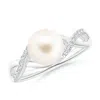 Angara 8mm Freshwater Pearl Criss Cross Shank Engagement Ring In White Gold/white
