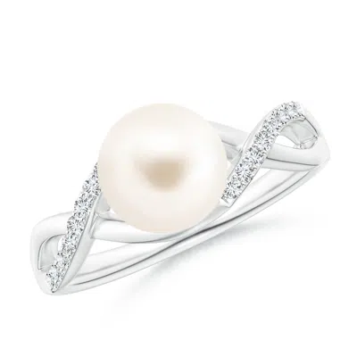 Angara 8mm Freshwater Pearl Criss Cross Shank Engagement Ring In Metallic