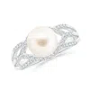 Angara 8mm Freshwater Pearl Criss-cross Shank Ring In White Gold/white