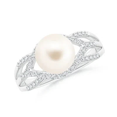 Angara 8mm Freshwater Pearl Criss-cross Shank Ring In Metallic