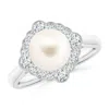 Angara 8mm Freshwater Pearl Cushion Halo Engagement Ring In White Gold/white