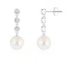 Angara 8mm Freshwater Pearl Dangle Earrings With Bezel Diamonds In White Gold/white