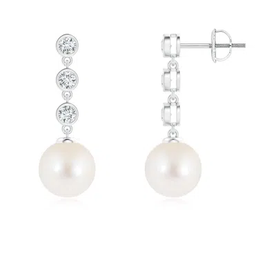 Angara 8mm Freshwater Pearl Dangle Earrings With Bezel Diamonds In Metallic