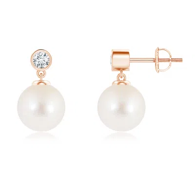 Angara 8mm Freshwater Pearl Drop Earrings With Bezel Diamond In Gold