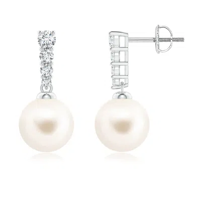 Angara 8mm Freshwater Pearl Earrings With Graduated Diamonds In White