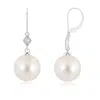 Angara 8mm Freshwater Pearl Earrings With Pave-set Diamond In White Gold/white