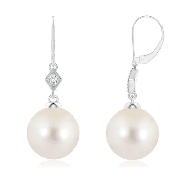 Angara 8mm Freshwater Pearl Earrings With Pave-set Diamond In White