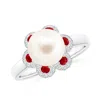 Angara 8mm Freshwater Pearl Floral Ring With Rubies In White Gold/white