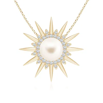Angara 8mm Freshwater Pearl Gemini Multi-wear Starburst Halo Pendant In Gold