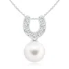 Angara 8mm Freshwater Pearl Horseshoe Pendant With Diamonds In White Gold/white