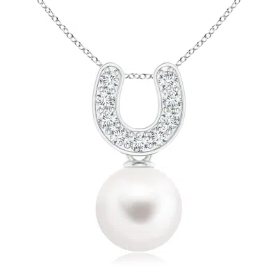 Angara 8mm Freshwater Pearl Horseshoe Pendant With Diamonds In Metallic