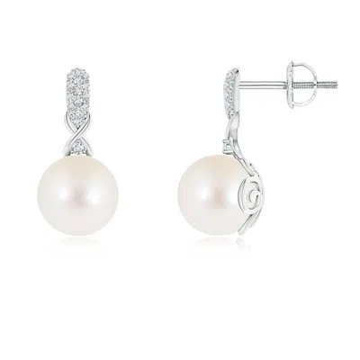 Angara 8mm Freshwater Pearl Infinity Earrings With Diamonds In Metallic