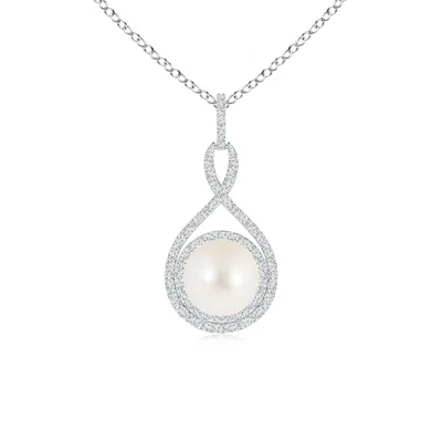 Angara 8mm Freshwater Pearl Infinity Pendant With Diamond Halo In Metallic