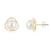 Angara 8mm Freshwater Pearl Love Knot Studs In Yellow Gold/white