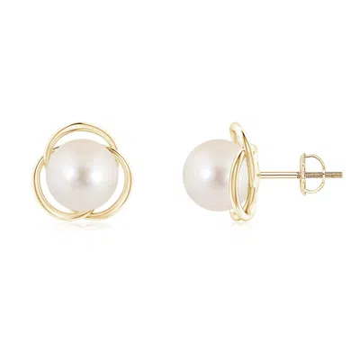 Angara 8mm Freshwater Pearl Love Knot Studs In Gold
