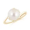 Angara 8mm Freshwater Pearl Olive Leaf Bypass Ring In Yellow Gold/white