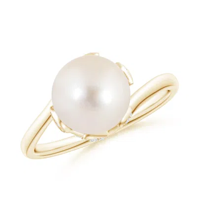 Angara 8mm Freshwater Pearl Olive Leaf Bypass Ring In Gold