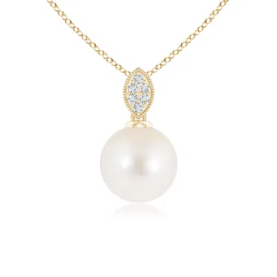 Angara 8mm Freshwater Pearl Pendant With Diamond Leaf Bale In Gold