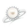 Angara 8mm Freshwater Pearl Ring With Floral Halo In White Gold/white