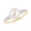 Angara 8mm Freshwater Pearl Ring With Graduated Diamonds In Yellow Gold/white