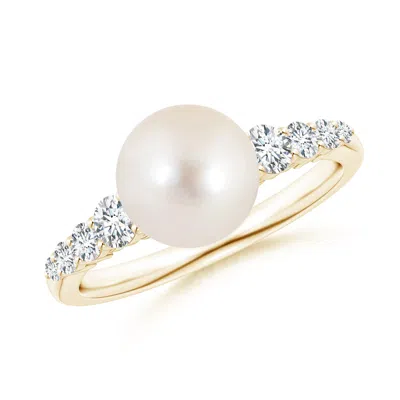 Angara 8mm Freshwater Pearl Ring With Graduated Diamonds In Neutral
