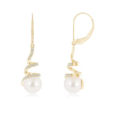 Angara 8mm Freshwater Pearl Spiral Ribbon Drop Earrings In Gold