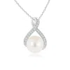 Angara 8mm Freshwater Pearl Swirl Ribbon Pendant With Diamonds In White Gold/white