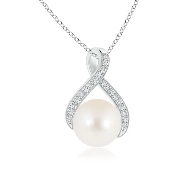 Angara 8mm Freshwater Pearl Swirl Ribbon Pendant With Diamonds In Metallic