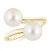 Angara 8mm Freshwater Pearl Two Stone Bypass Ring In Yellow Gold/white