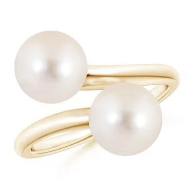 Angara 8mm Freshwater Pearl Two Stone Bypass Ring In Gold