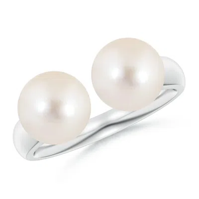 Angara 8mm Freshwater Pearl Two Stone Open Ring In Metallic