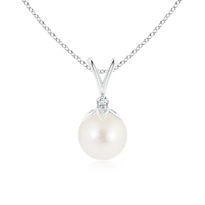 Angara 8mm Freshwater Pearl V-bale Pendant With Diamond In Metallic