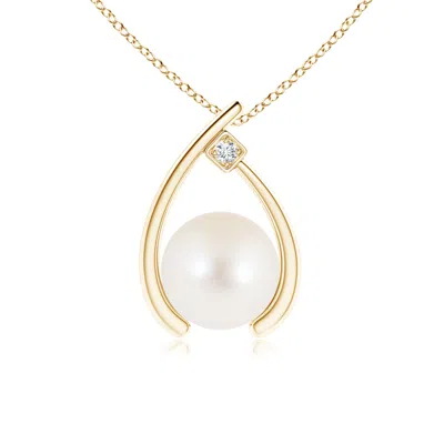 Angara 8mm Freshwater Pearl Wishbone Pendant With Diamond In Gold