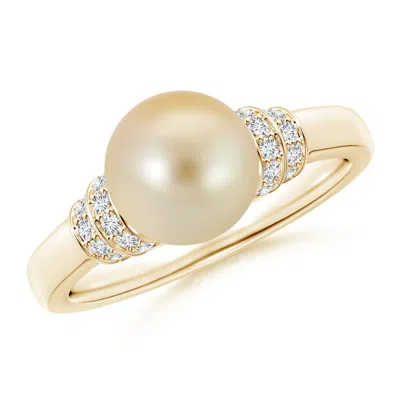 Angara 8mm Golden South Sea Pearl & Pave-set Diamond Ring