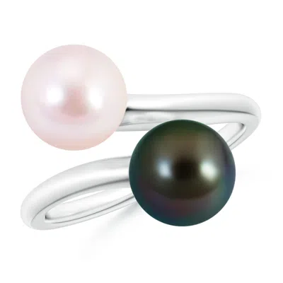 Angara 8mm Japanese Akoya & Tahitian Pearl Two Stone Ring In Metallic