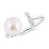 Angara 8mm Japanese Akoya Pearl And Diamond Bar Ring In White Gold/ivory