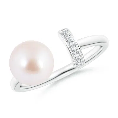 Angara 8mm Japanese Akoya Pearl And Diamond Bar Ring In Metallic