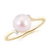 Angara 8mm Japanese Akoya Pearl And Diamond Bypass Ring In Yellow Gold/pinkish