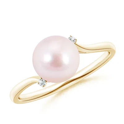 Angara 8mm Japanese Akoya Pearl And Diamond Bypass Ring In Pink