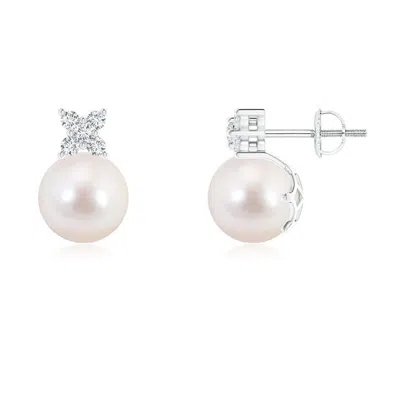 Angara 8mm Japanese Akoya Pearl And Diamond Cluster Stud Earrings In Gray