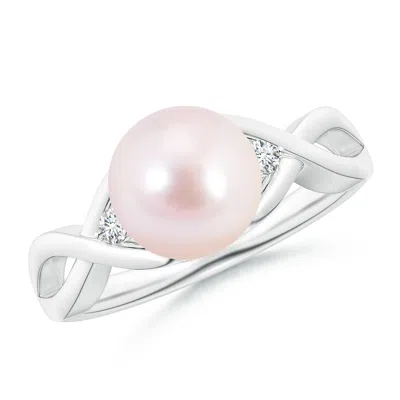 Angara 8mm Japanese Akoya Pearl & Diamond Criss Cross Shank Ring In Metallic